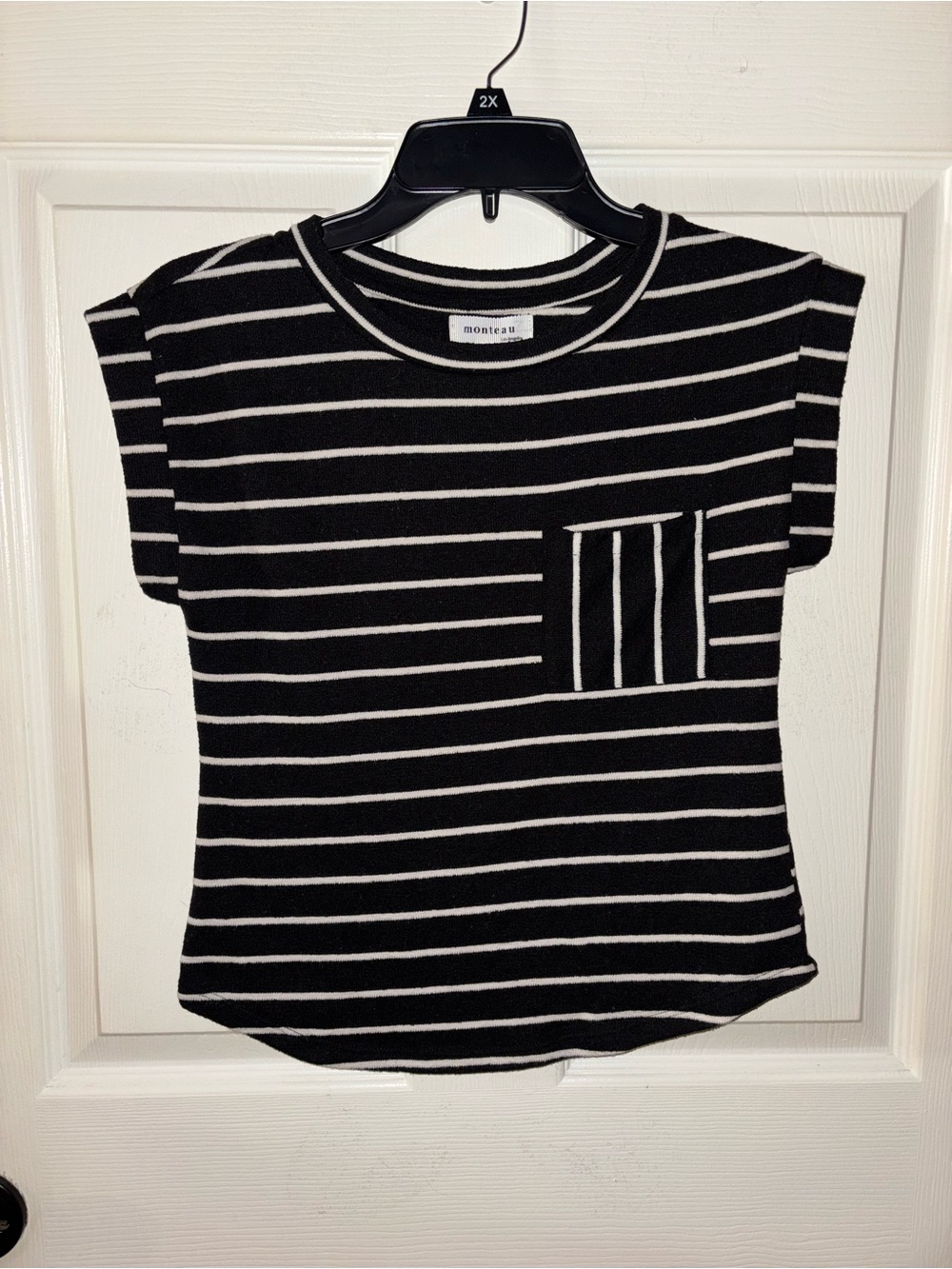 Monteau Black and White Striped Short Sleeve Tee